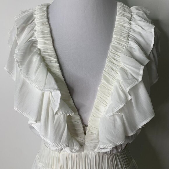 NWT DO+BE Women's White Ruffled Boho V Neck High Low Dress Size Small - Picture 4 of 15